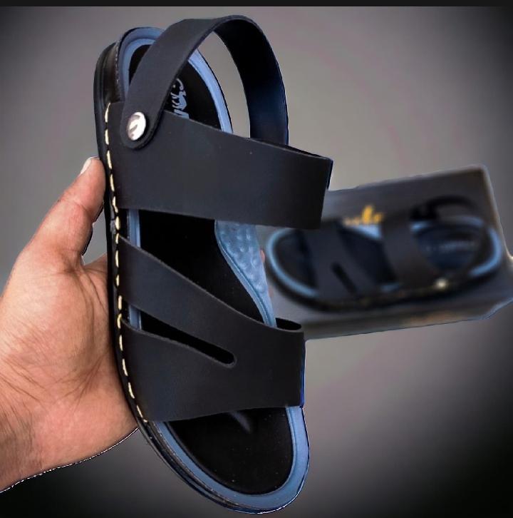 Men's black leather sandals