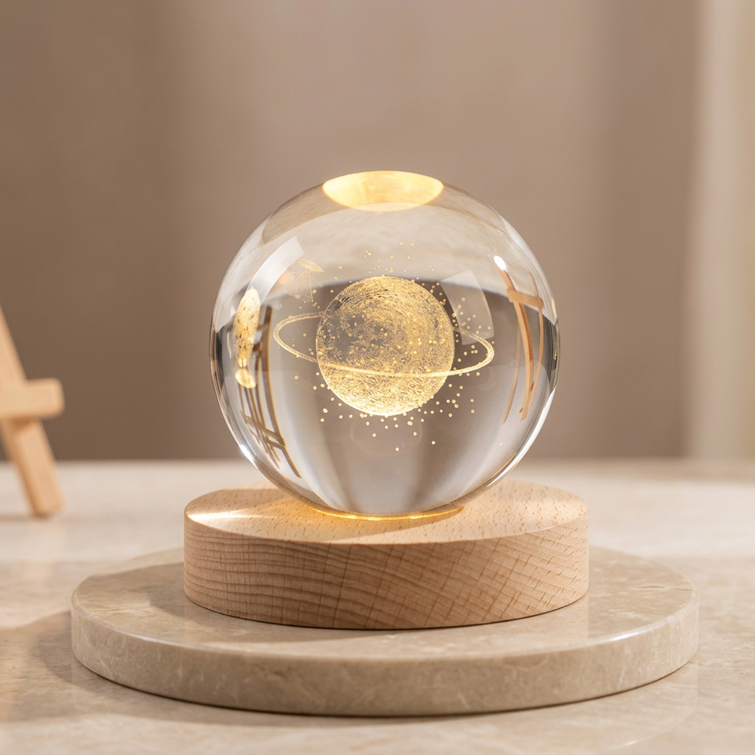 3D Crystal Ball Lamp – Golden Glow & USB Rechargeable