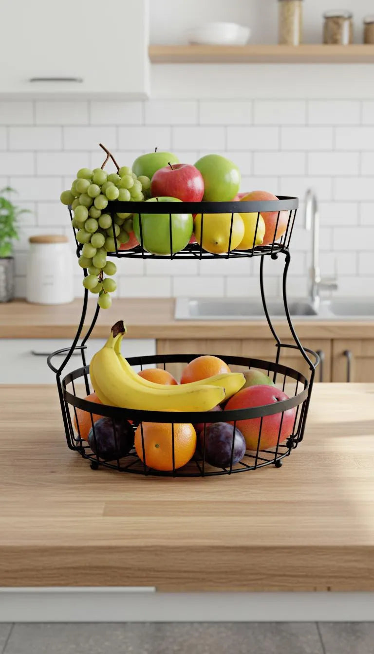 2-Tier Stainless Steel Fruit Organizer – Kitchen Storage Basket