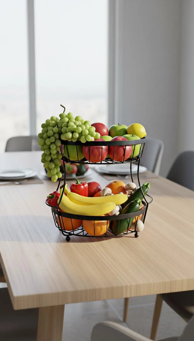 2-Tier Stainless Steel Fruit Organizer – Kitchen Storage Basket