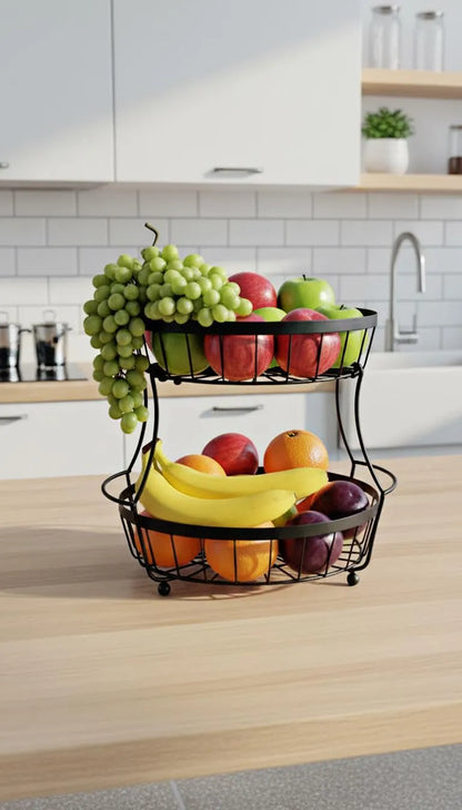 2-Tier Stainless Steel Fruit Organizer – Kitchen Storage Basket